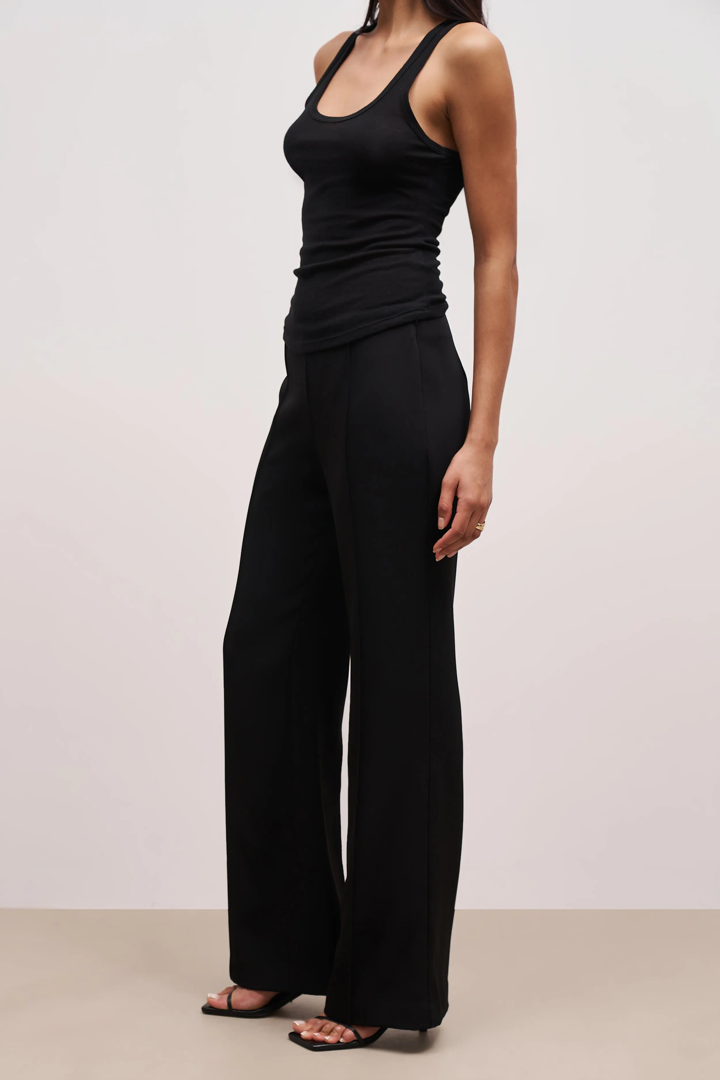 Pin Tuck Tailored Straight Leg Trousers - Black