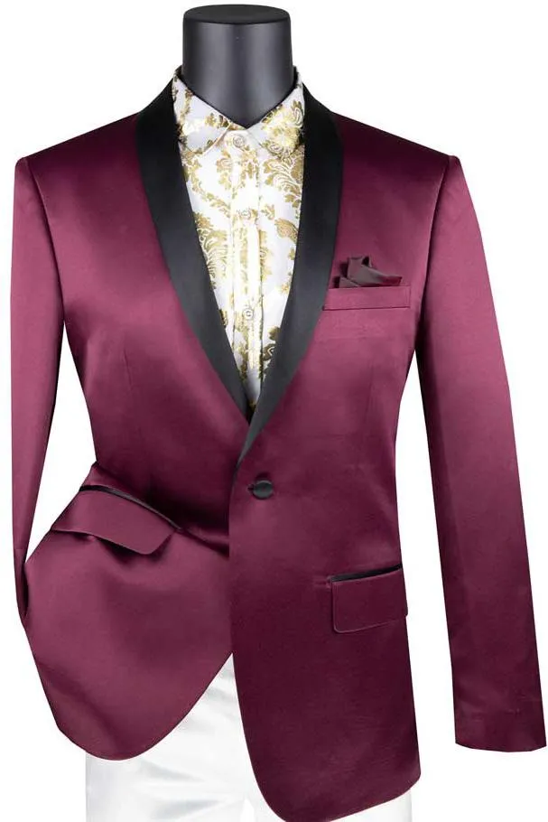 "Stretch Sateen" Wine Tuxedo Jacket (Separates)