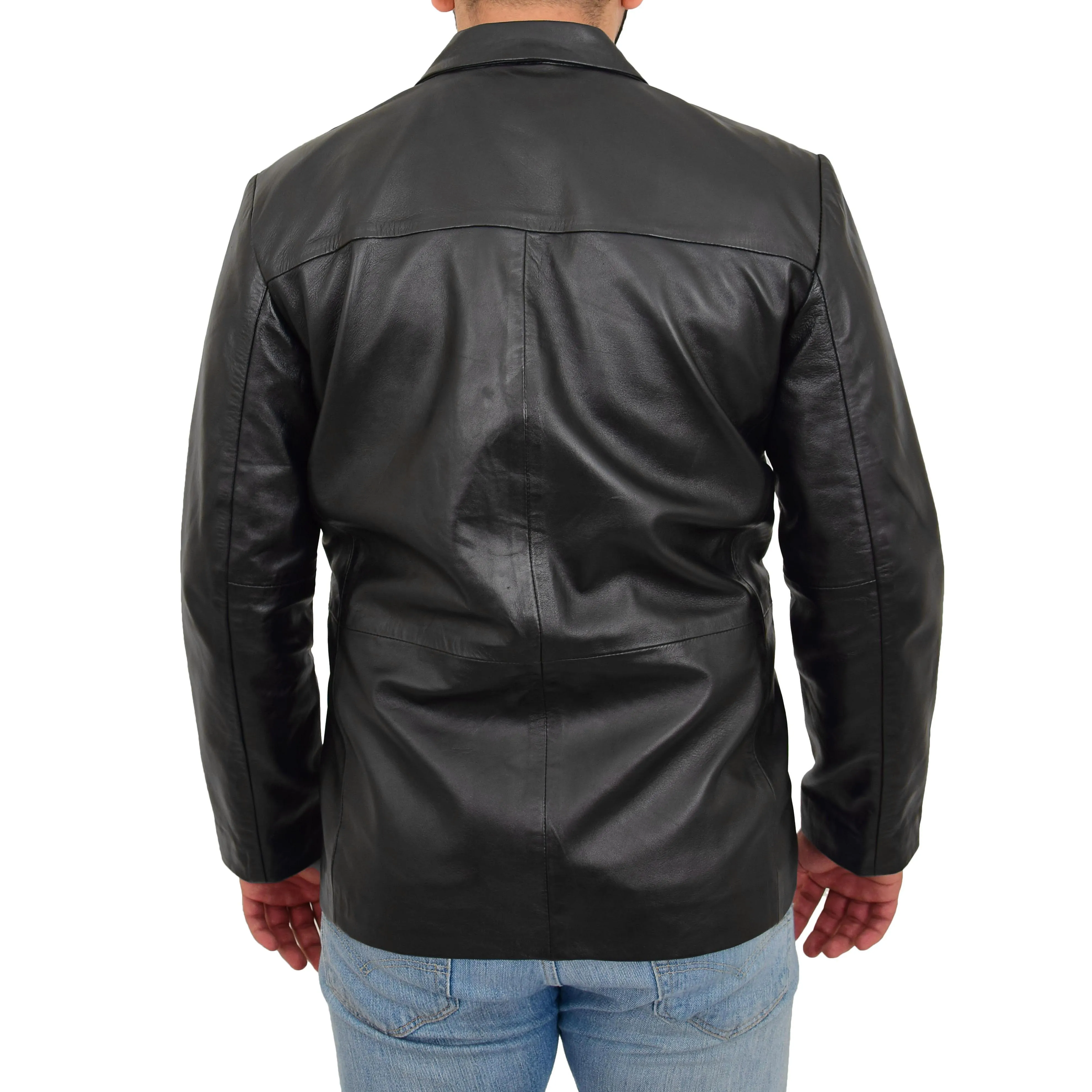 Real Leather Classic Blazer For Mens Smart Casual Black Jacket Kevin