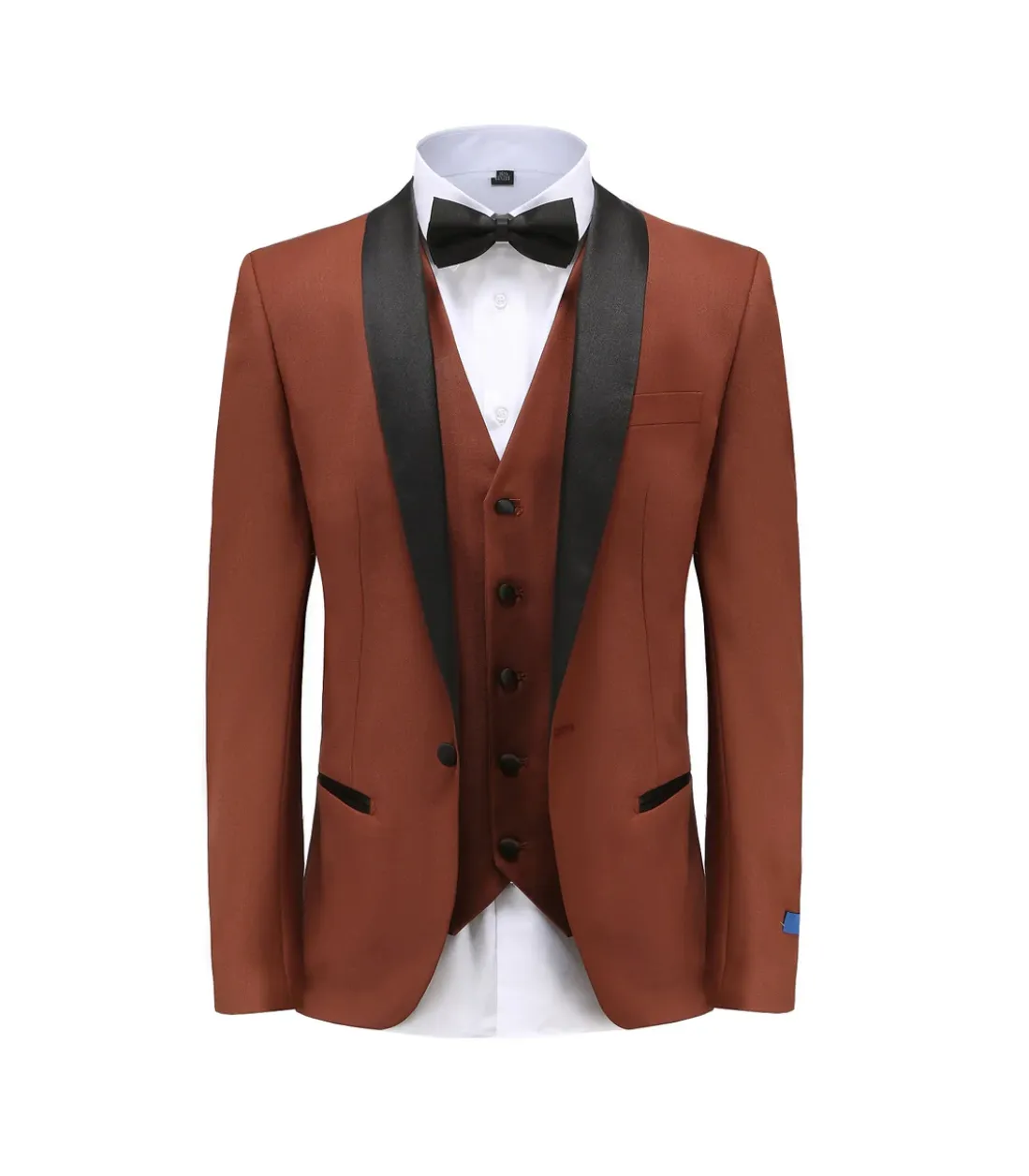 Rust Brown Men's Slim-Fit Tuxedo Single Breasted Black Shawl Lapel Vested TX-300