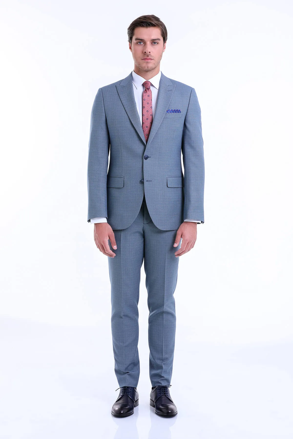 Slim Fit Blue Peak Lapel Classic Suit