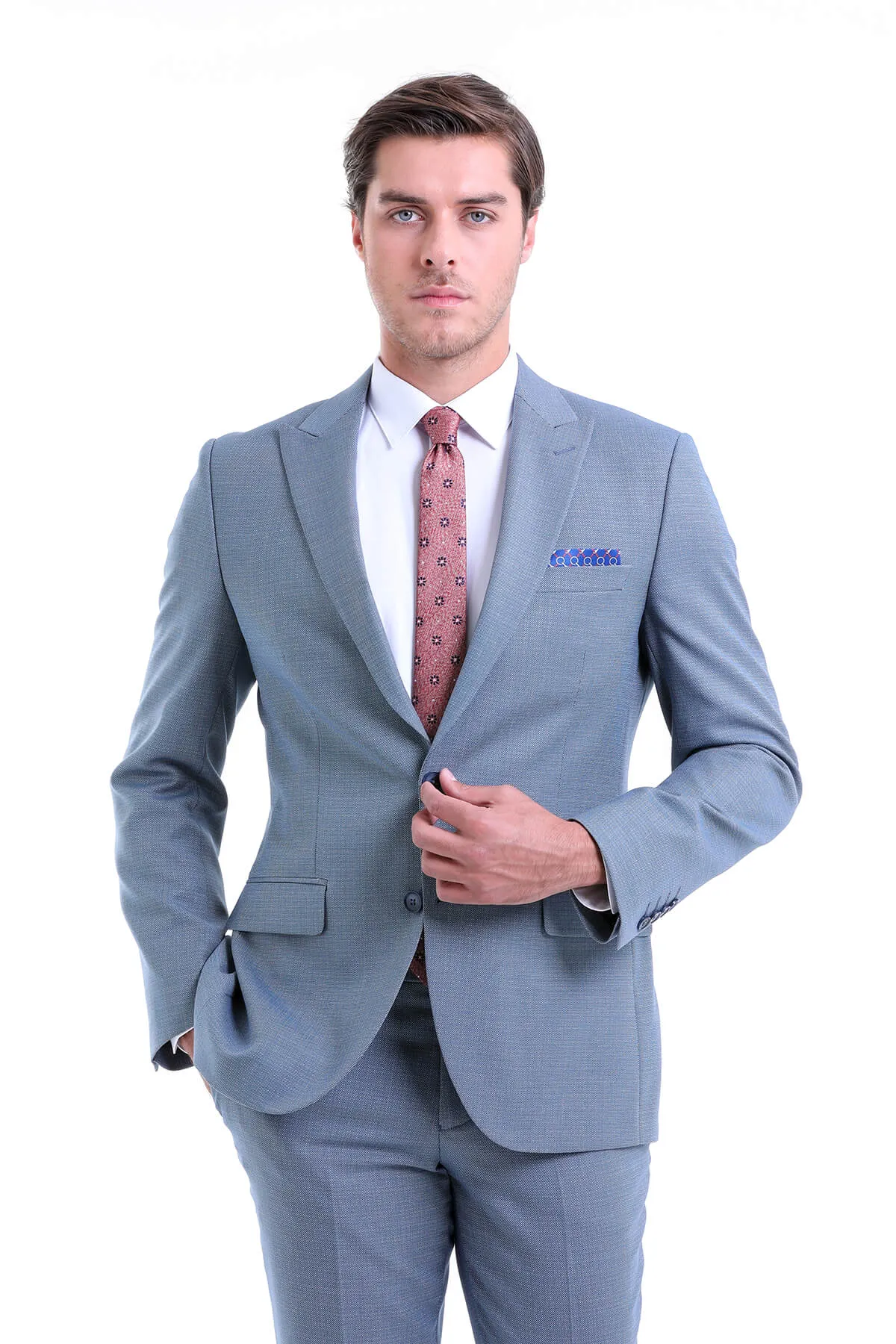 Slim Fit Blue Peak Lapel Classic Suit