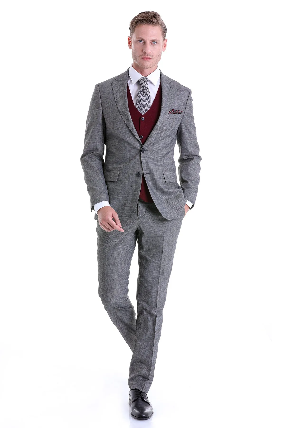 Slim Fit Notch Lapel Gray Classic Suit