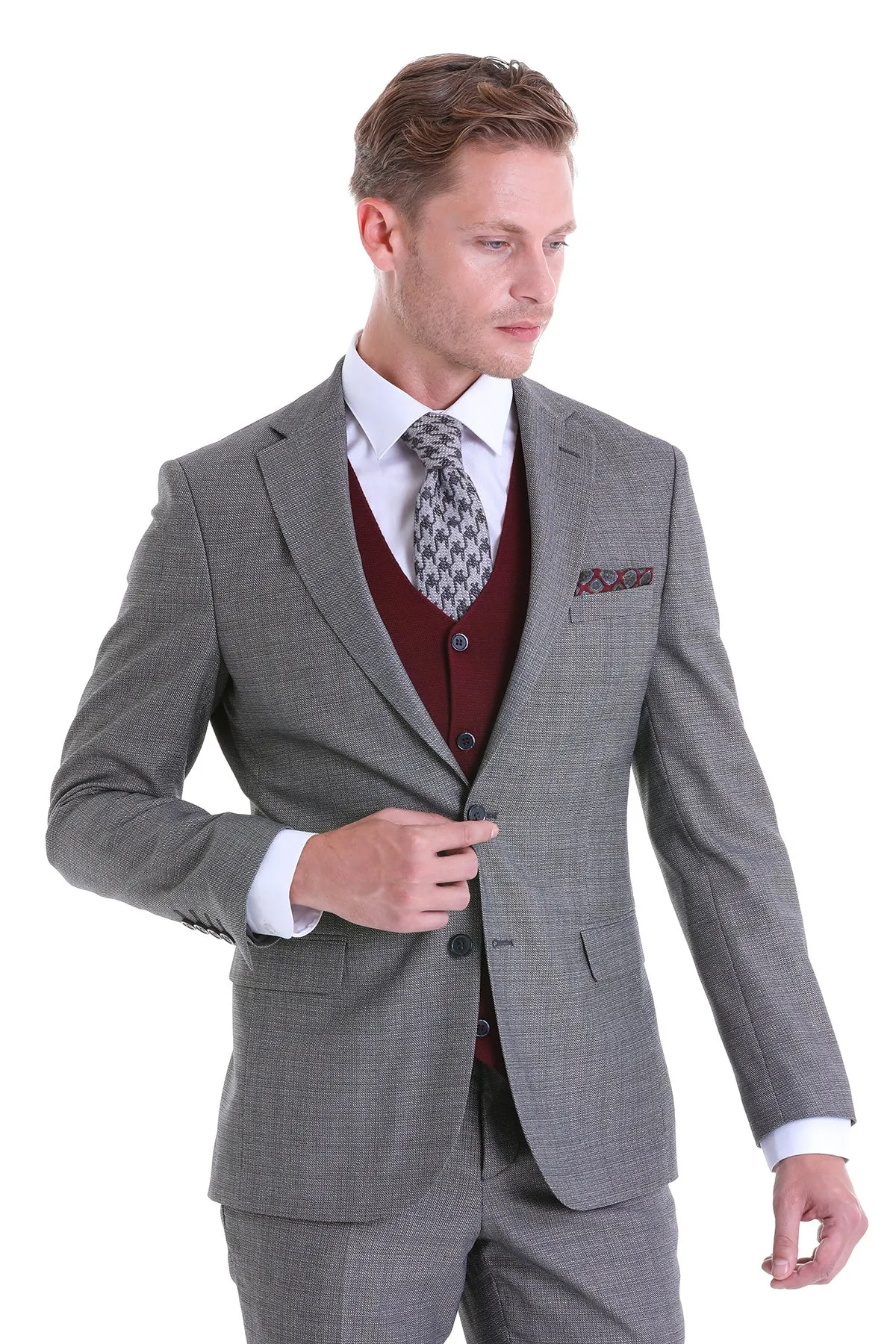 Slim Fit Notch Lapel Gray Classic Suit