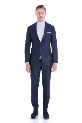 Slim Fit Notch Lapel Textured Navy Casual Suit