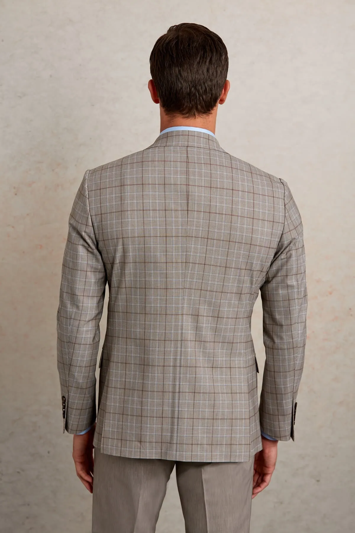 Slim Fit Plaid Wool Blend Beige Casual Suit