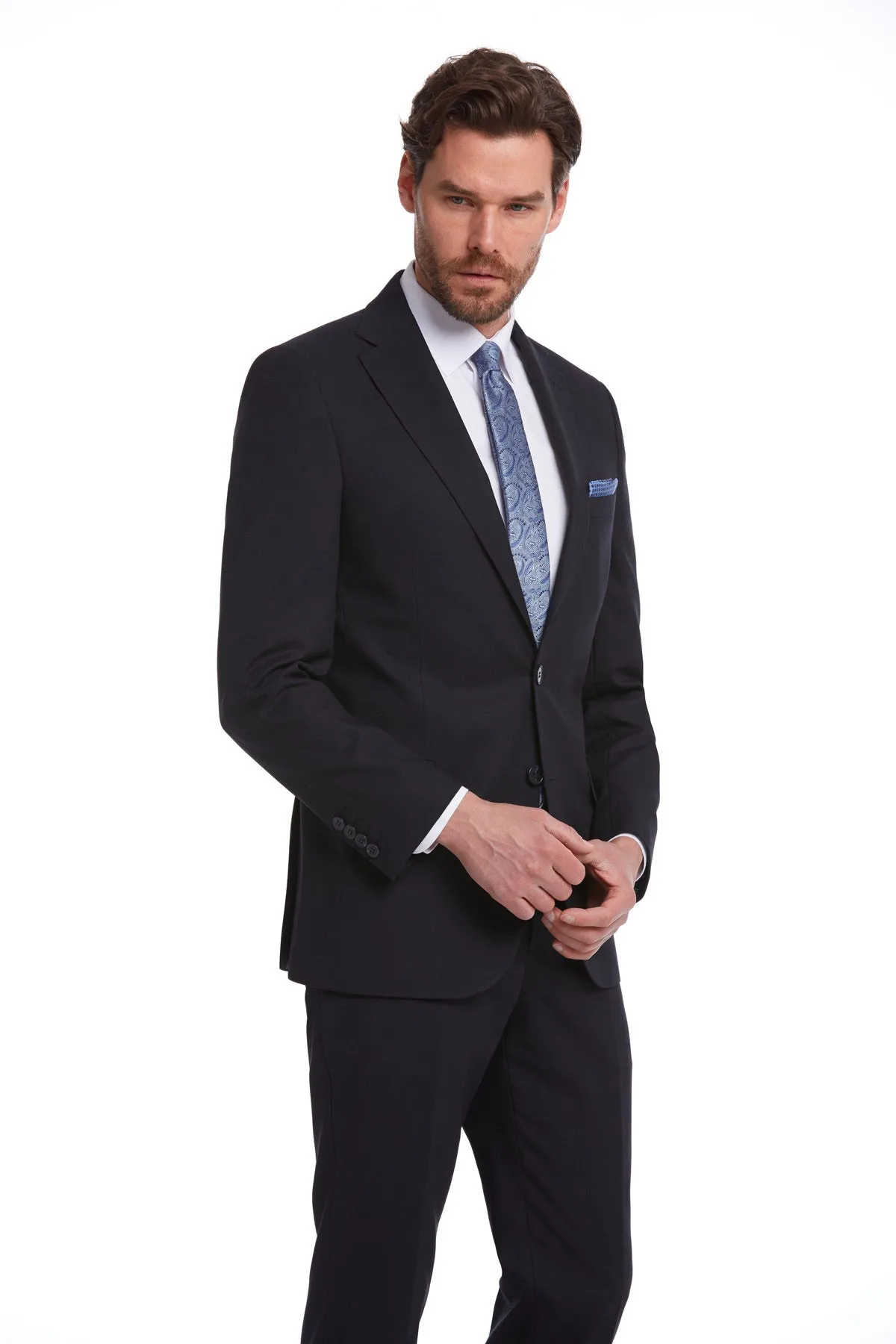 Slim Fit Plain Notch Lapel Navy Classic Suit