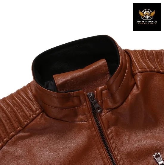 Stand collar motorcycle leather jacket