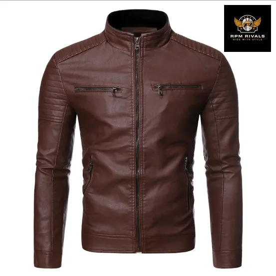 Stand collar motorcycle leather jacket