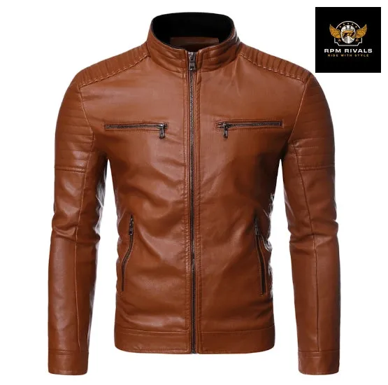 Stand collar motorcycle leather jacket