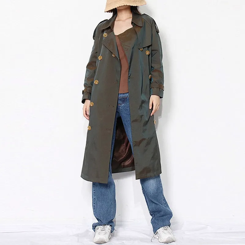 Temperament Loose Windbreaker For Women Lapel Long Sleeve Patchwork Sashes Trench Female Fashion Clothes Autumn