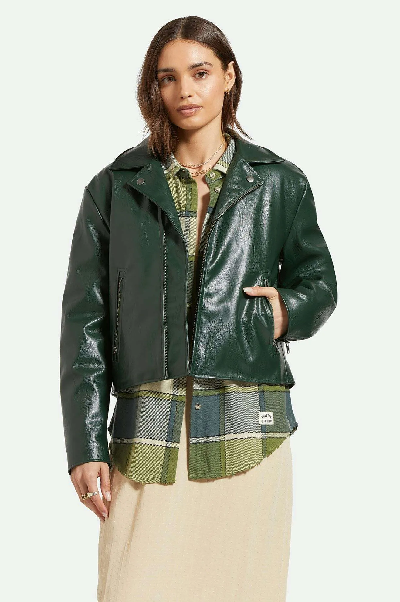 The Moto Vegan Leather Jacket - Pine Needle