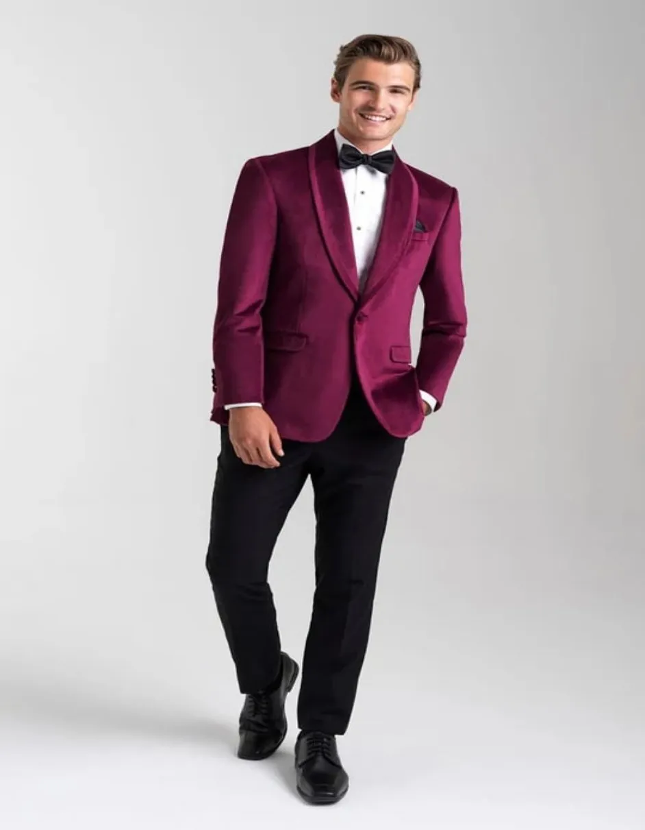 Velvet Blazer - Mens Blazer - Dinner Jacket "Venice" Cranberry Velvet Dinner Jacket - Separates