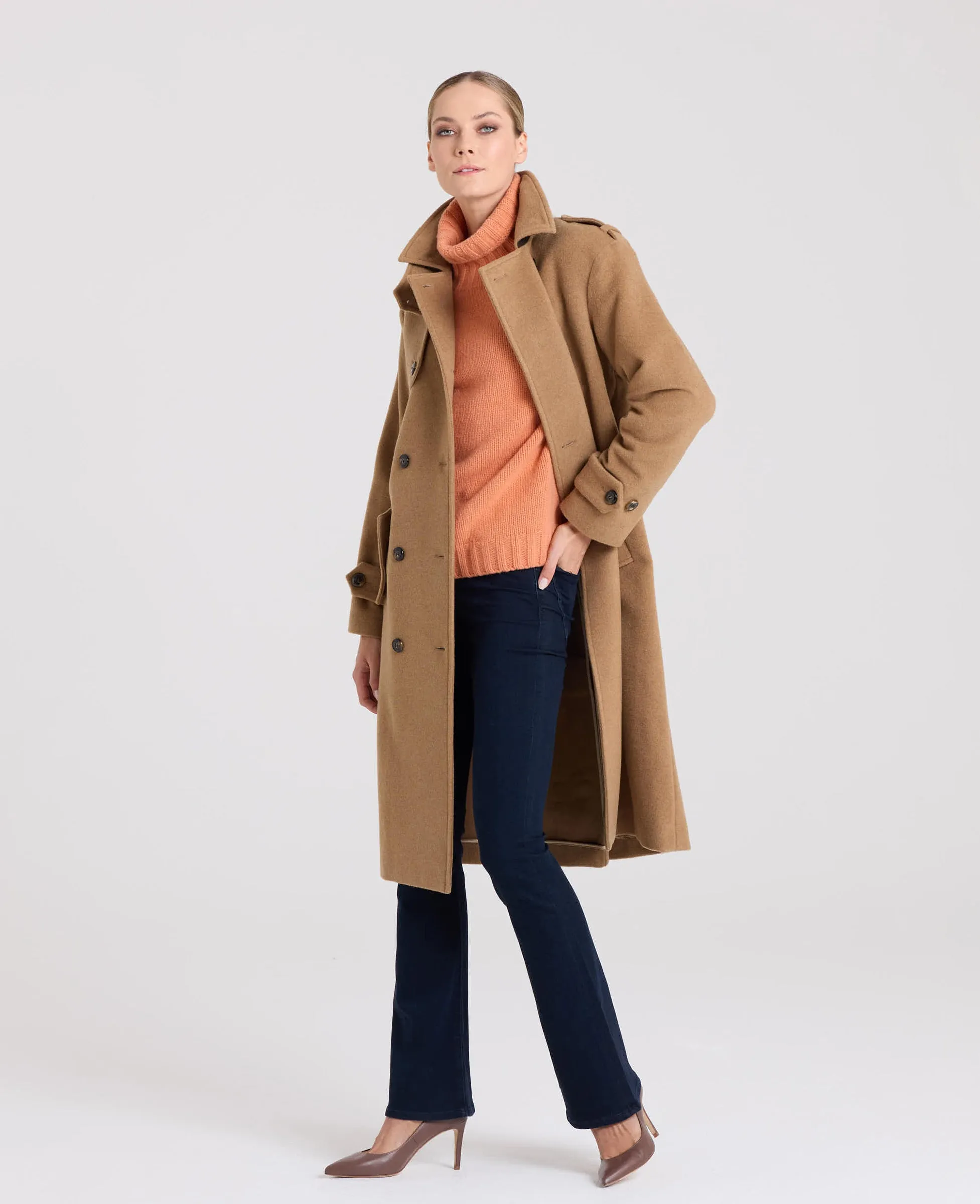 Victoria Belted Wool Blend Trench Coat