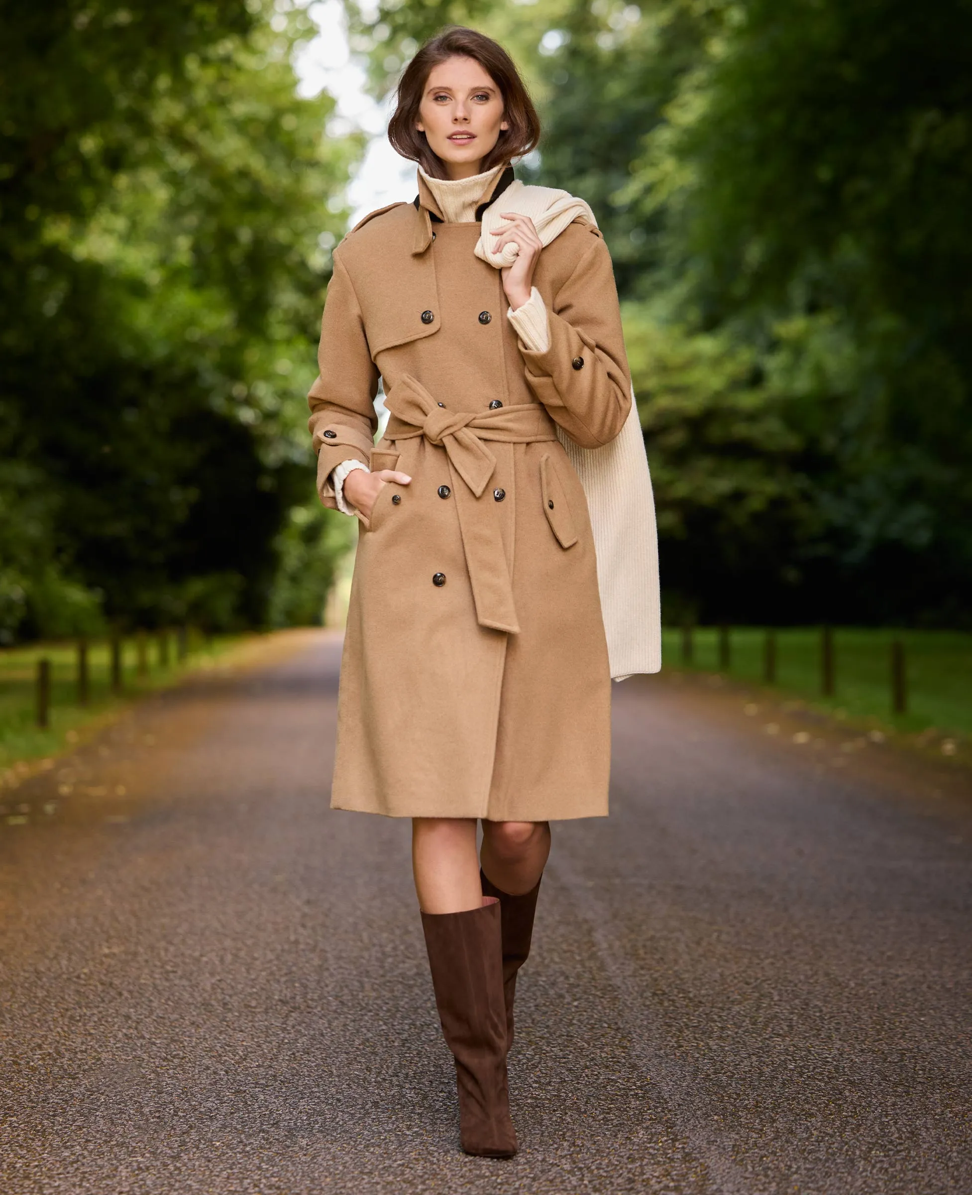 Victoria Belted Wool Blend Trench Coat