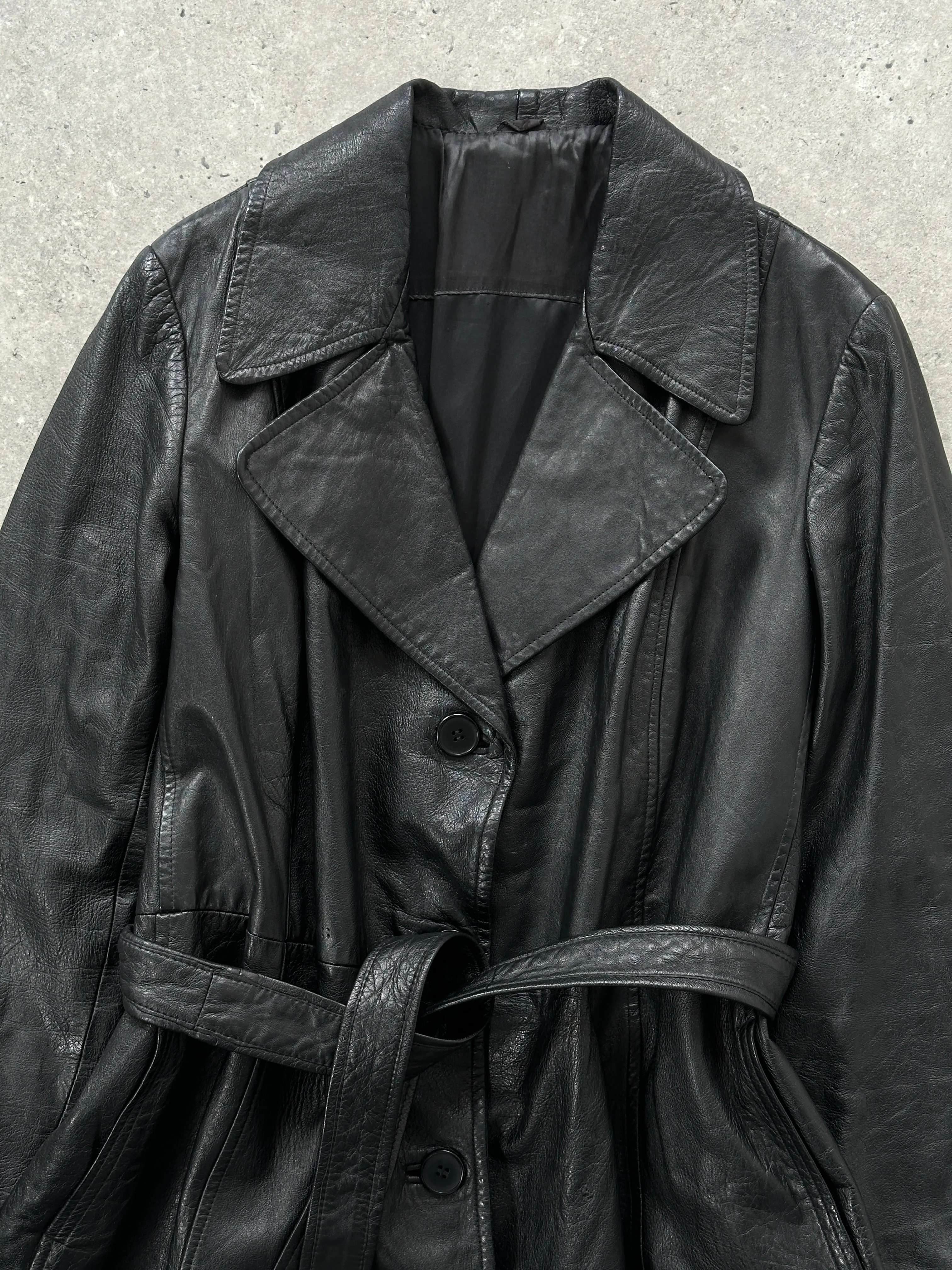 Vintage Belted Leather Trench Coat - M/L