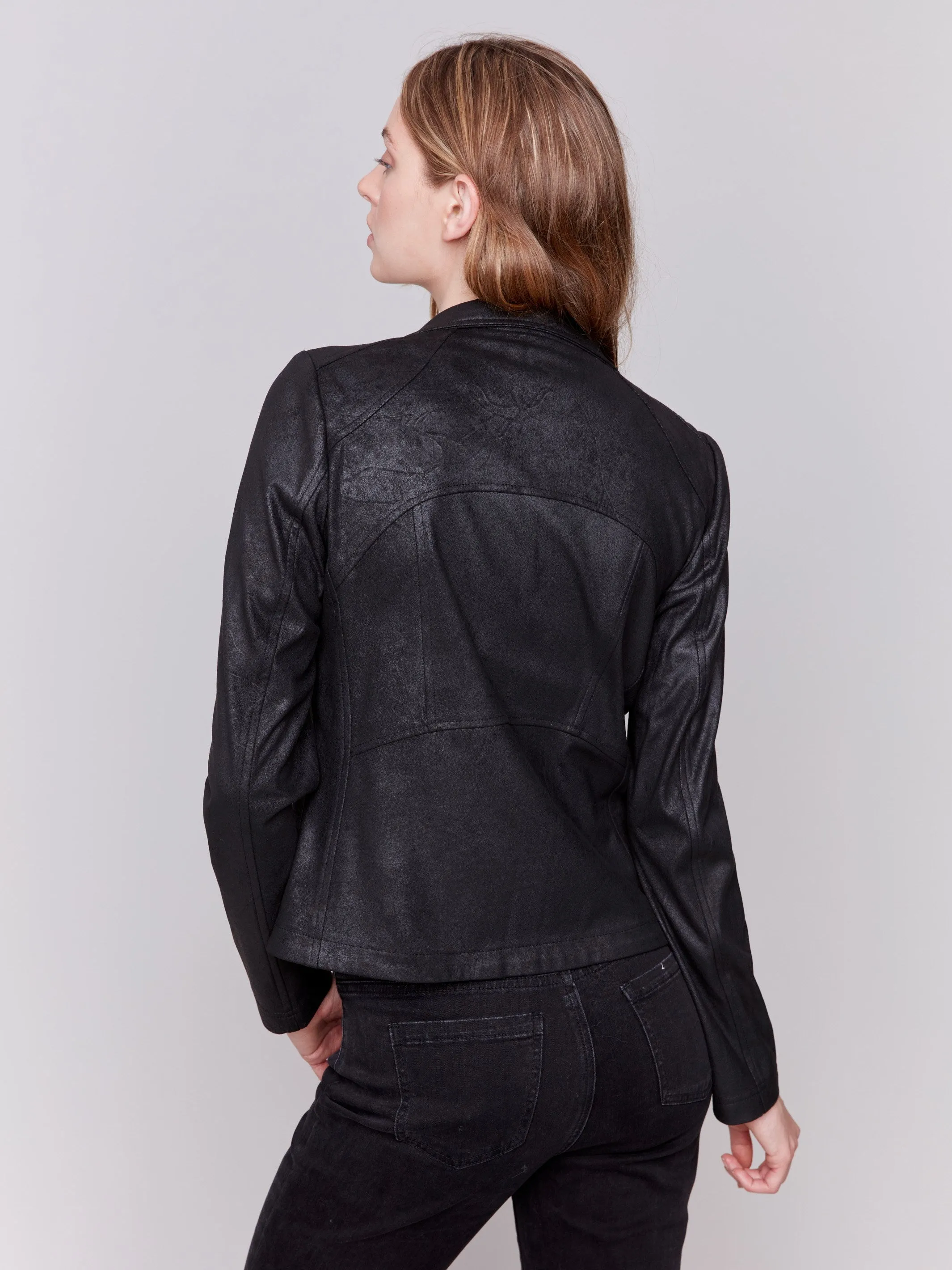 Vintage Faux Leather Motorcycle Jacket - Black