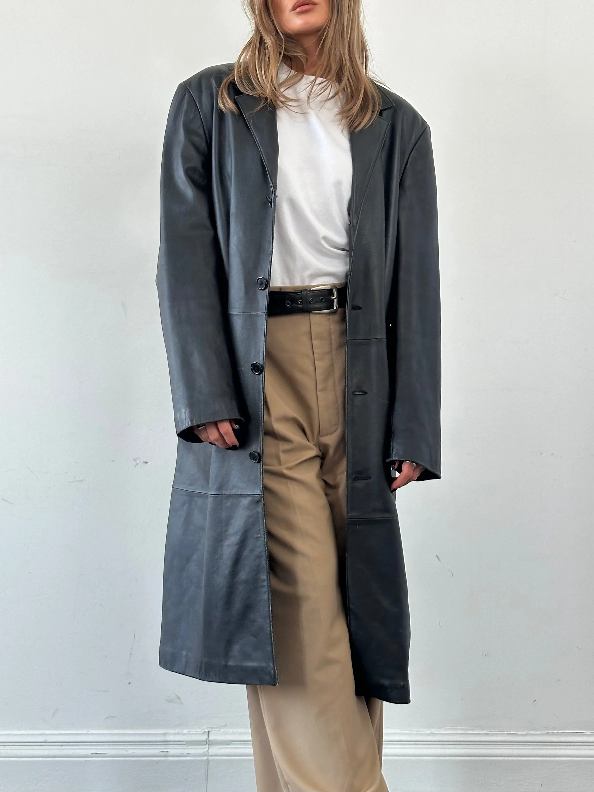 Vintage Leather Trench Coat - XL