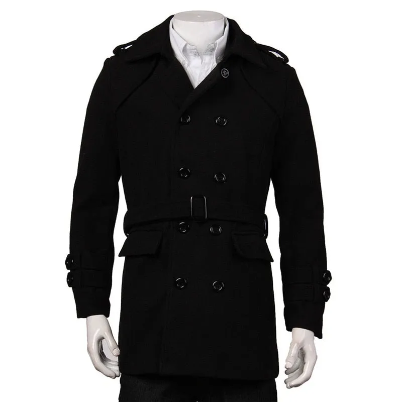 West Louis™ Faux Wool Trench Business Long Coat