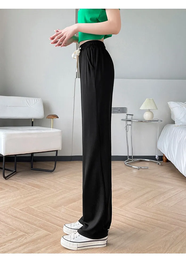 Wjczt Girls' New Summer Slim Ice Silk Quick Drying Wide Leg Pants Women'S Fashion Trend Versatile Anti Mosquito Straight Trousers