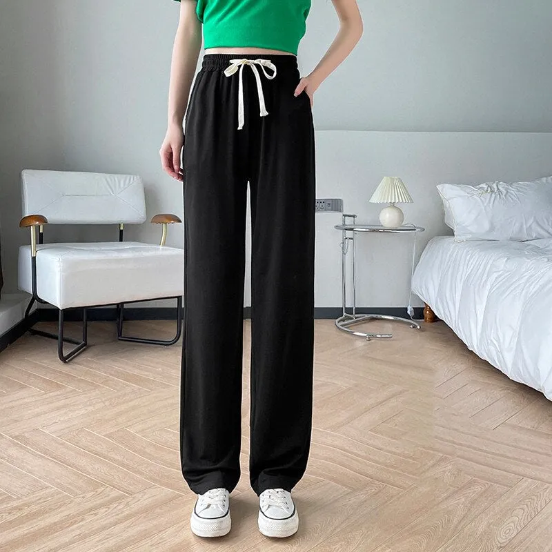 Wjczt Girls' New Summer Slim Ice Silk Quick Drying Wide Leg Pants Women'S Fashion Trend Versatile Anti Mosquito Straight Trousers