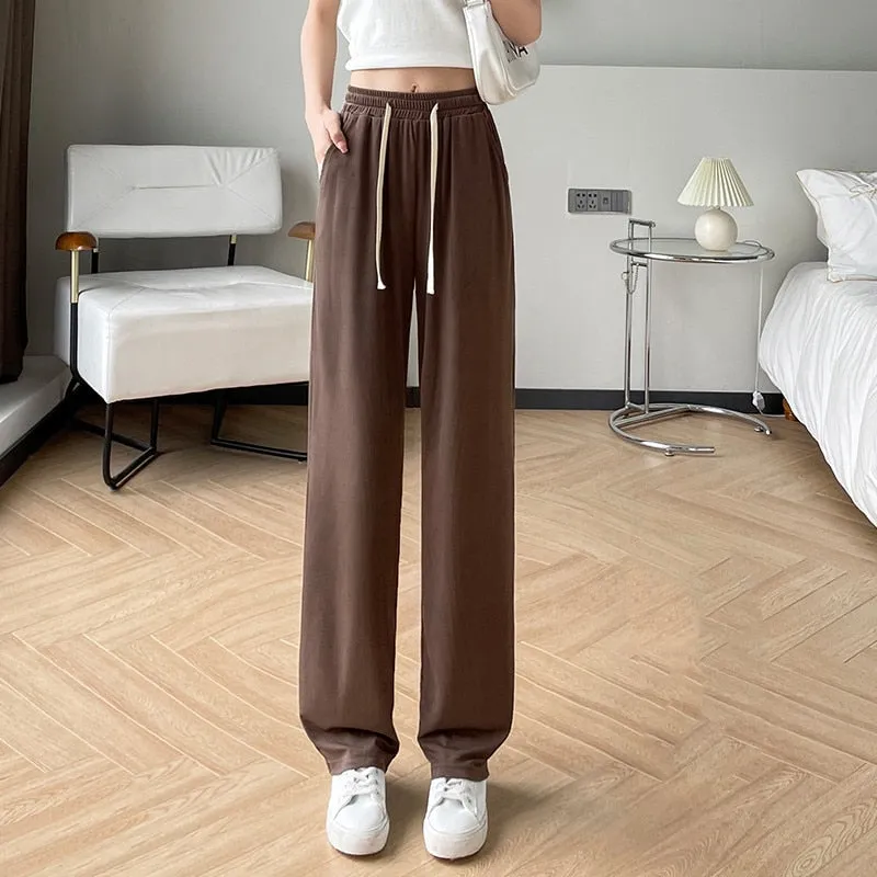 Wjczt Girls' New Summer Slim Ice Silk Quick Drying Wide Leg Pants Women'S Fashion Trend Versatile Anti Mosquito Straight Trousers