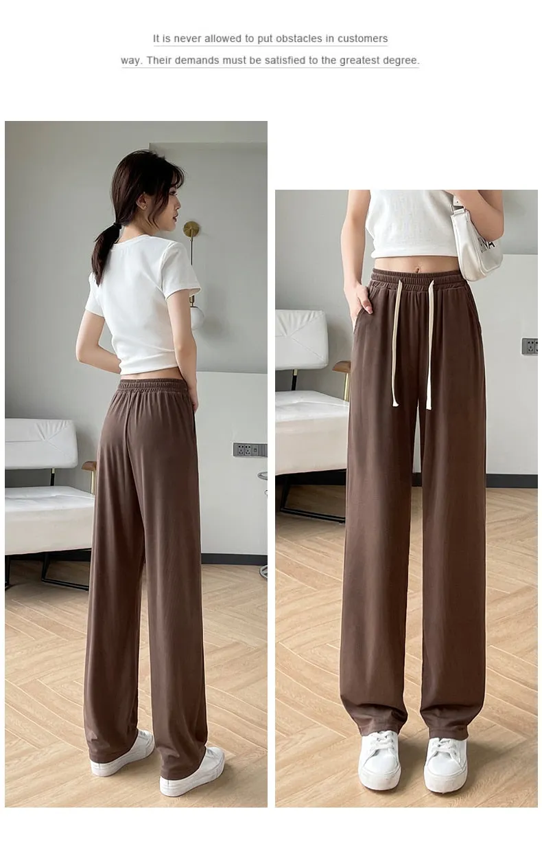 Wjczt Girls' New Summer Slim Ice Silk Quick Drying Wide Leg Pants Women'S Fashion Trend Versatile Anti Mosquito Straight Trousers