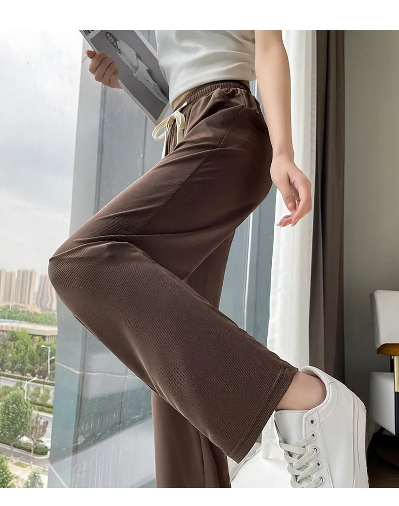 Wjczt Girls' New Summer Slim Ice Silk Quick Drying Wide Leg Pants Women'S Fashion Trend Versatile Anti Mosquito Straight Trousers