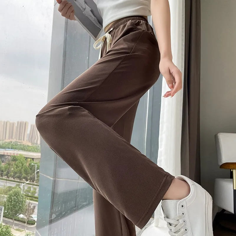 Wjczt Girls' New Summer Slim Ice Silk Quick Drying Wide Leg Pants Women'S Fashion Trend Versatile Anti Mosquito Straight Trousers