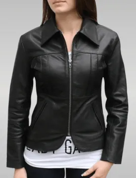 Women European Style SlimFit Black Leather Jacket