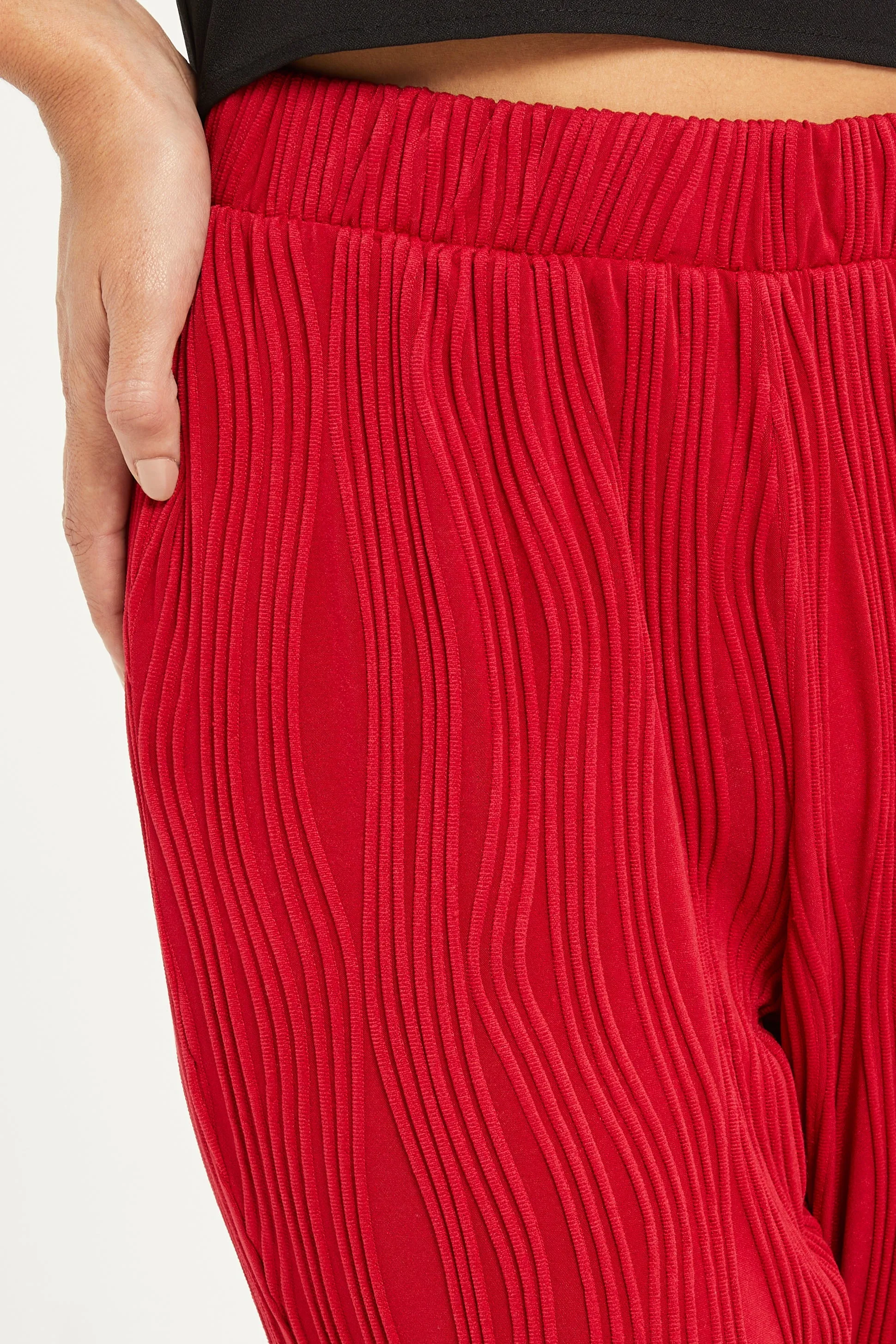 Women Red Textured Straight Leg Trouser