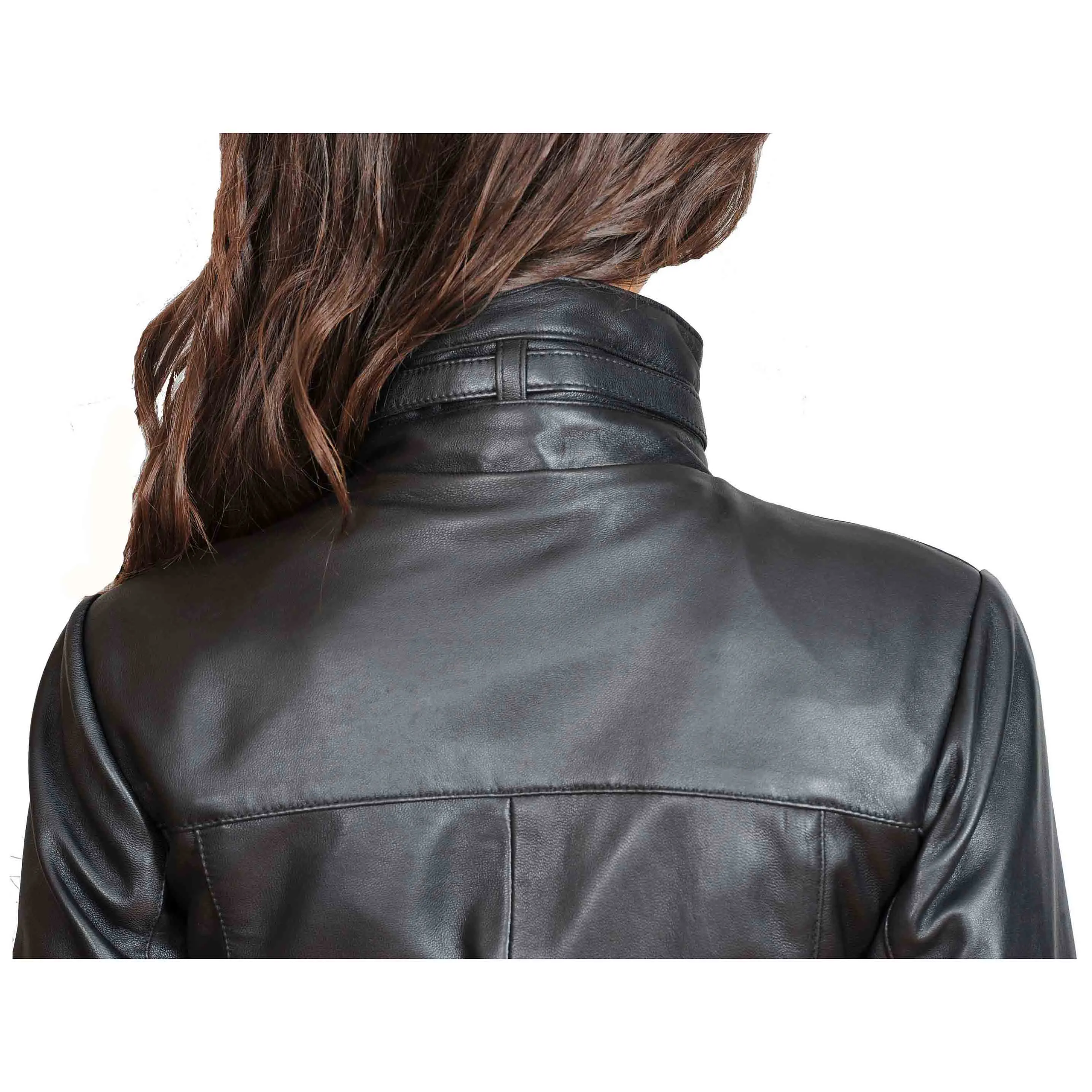 Womens 3/4 Long Zip Fasten Leather Jacket Carol Black