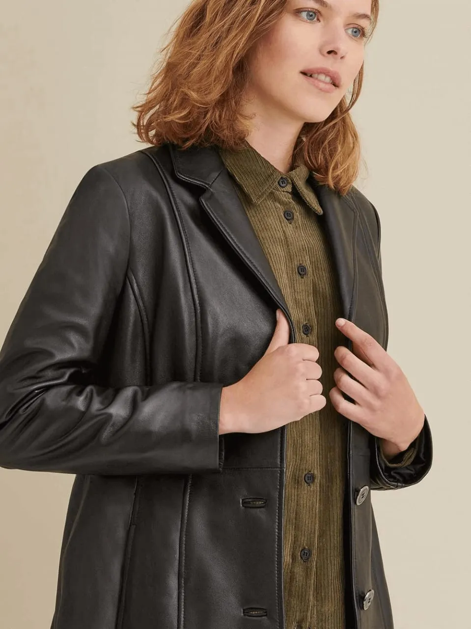 Women’s Classic Black Leather Long Trench Coat