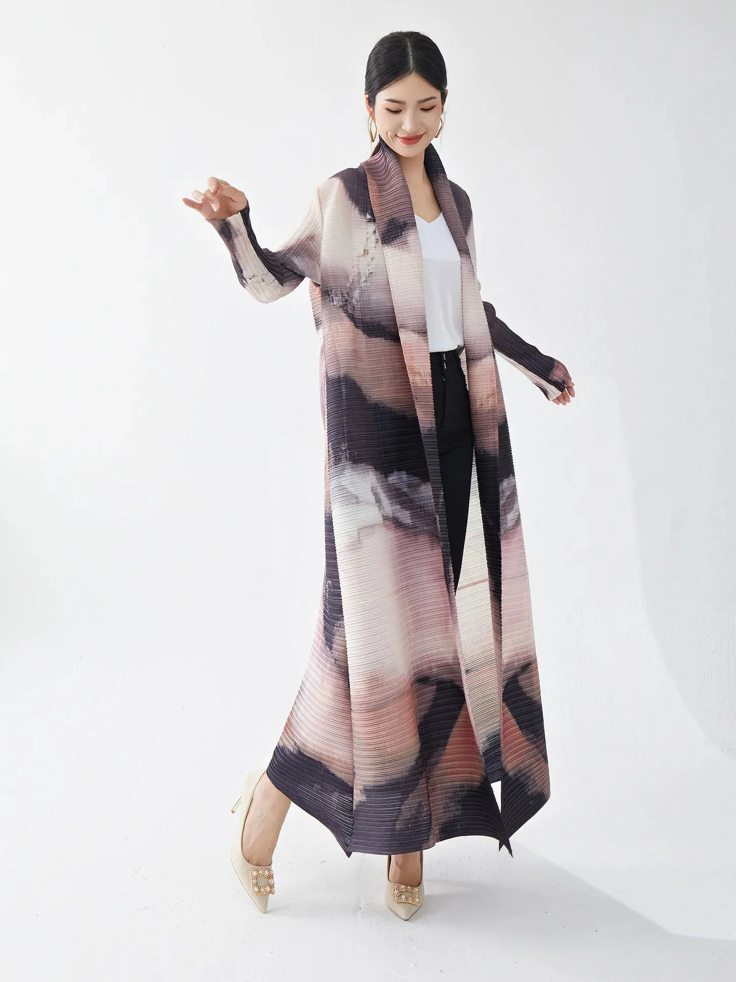 Women's Designer Maxi Long Pleated Cardigan Coat