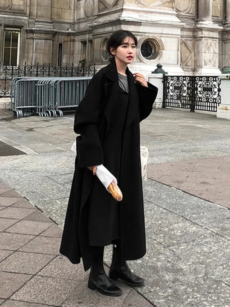 Women's Extra Long Wool Blend Trench Coat