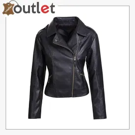 Womens Slim Tailoring Faux Leather Coat Moto Biker Jacket