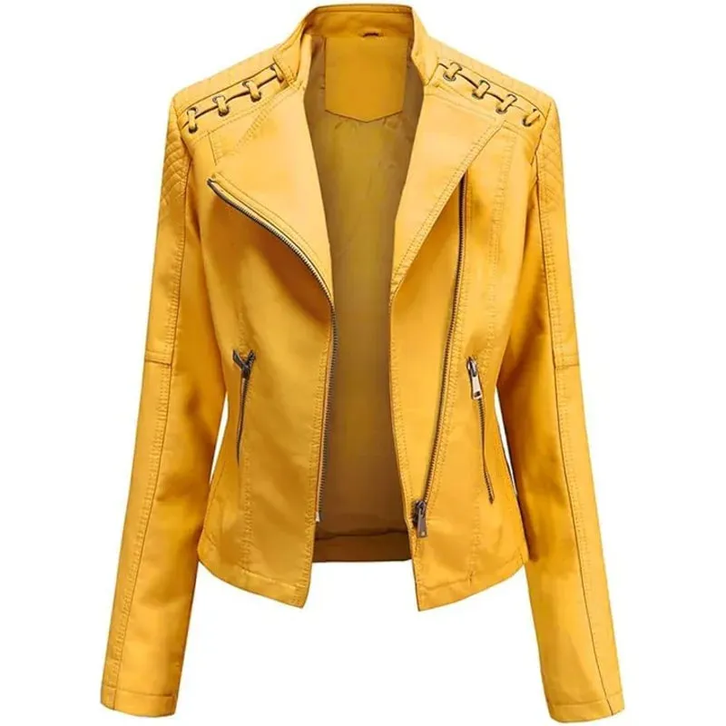 Women's Yellow Casual Leather Jacket