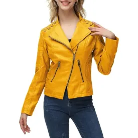 Women's Yellow Casual Leather Jacket