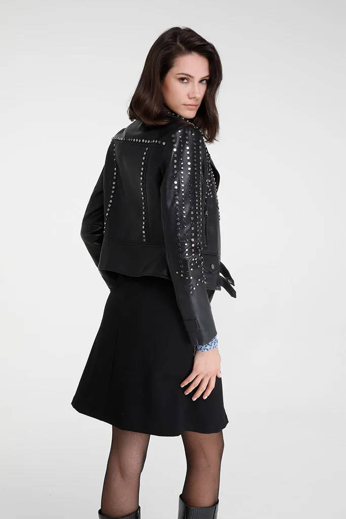 Yendegaia Studded Faux Leather Jacket (Black)