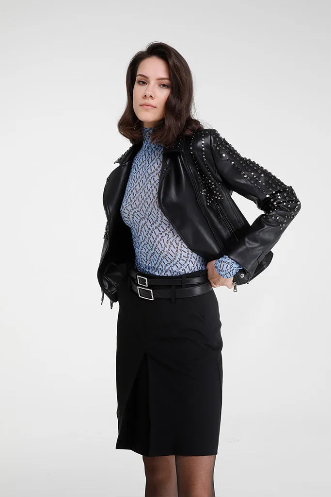 Yendegaia Studded Faux Leather Jacket (Black)