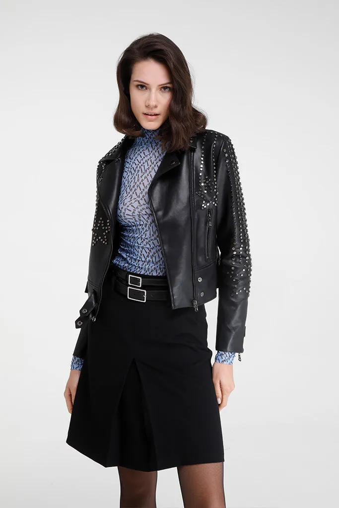 Yendegaia Studded Faux Leather Jacket (Black)